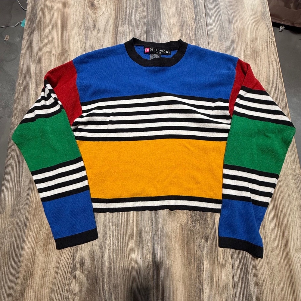 90s IB Diffusion Sport Sweater Colorblock Striped  Mod